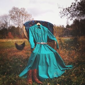 Vtg Turquoise Western Rodeo Dress Lilia Smith